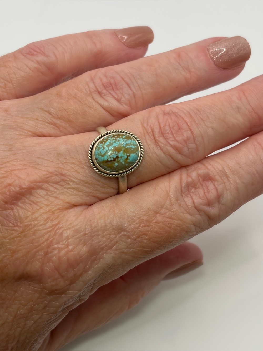925 Sterling Silver #8 Turquoise Stone Ring - Picture 2 of 6
